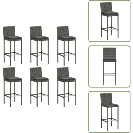 Tabourets de bar avec coussins lot de 6 gris résine tressée - Tabourets De Bar - Tabourets De Comptoir - Meubles De Jardin - Mobilier D'extérieur - Résine Tressée
