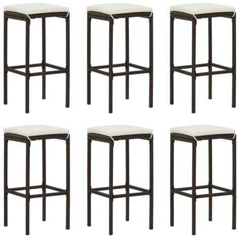 Tabourets de bar avec coussins lot de 6 marron résine tressée vidaXL
