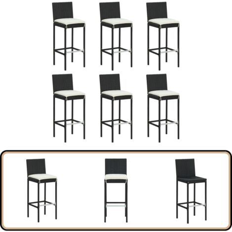 Tabourets de bar avec coussins lot de 6 noir résine tressée - Tabouret De Bar - Tabouret De Comptoir - Mobilier De Jardin - Meubles D'extérieur - Résine Tressée