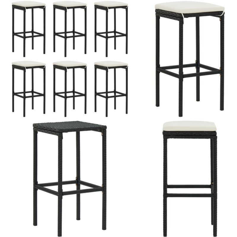 Tabourets de bar avec coussins lot de 6 noir résine tressée - Tabouret De Bar - Tabourets De Bar - Chaise De Bar - Chaises De Bar - Mobilier De