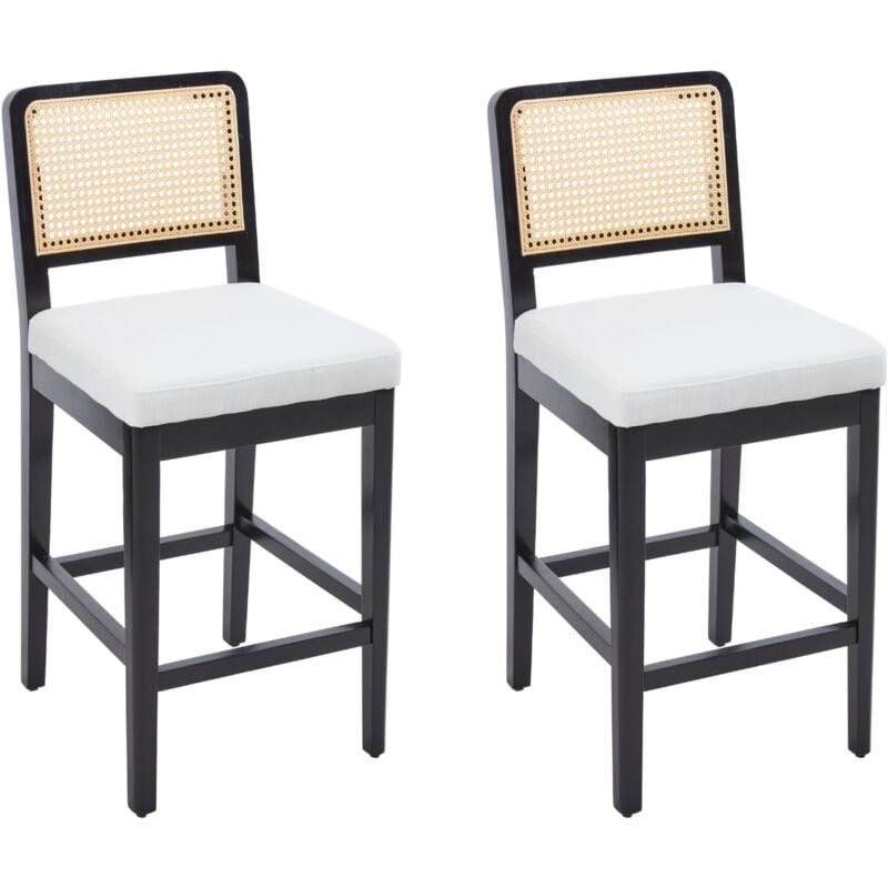 Tabourets de Bar avec Dossier en Rotin Lot de 2 Tabourets de Comptoir en Chenille sans Accoudoirs avec Repose-Pieds pour Cuisine, chairus, Noir
