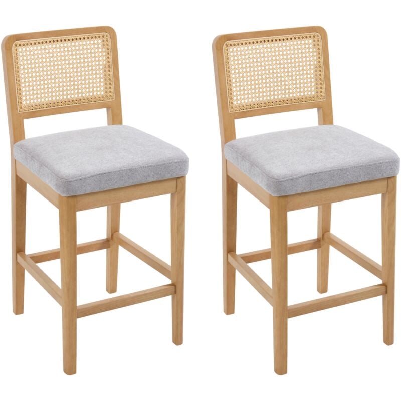 Tabourets de Bar avec Dossier en Rotin Lot de 2 Tabourets de Comptoir en Lin sans Accoudoirs avec Repose-Pieds pour Cuisine, chairus, Gris