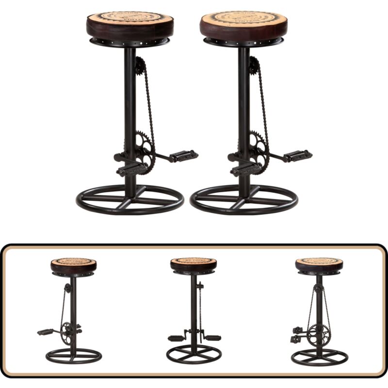 Tabourets de bar avec motif lot de 2 noir/marron cuir véritable - Tabouret De Bar - Tabourets De Bar - Chaise De Bar - Chaises De Bar - Meuble