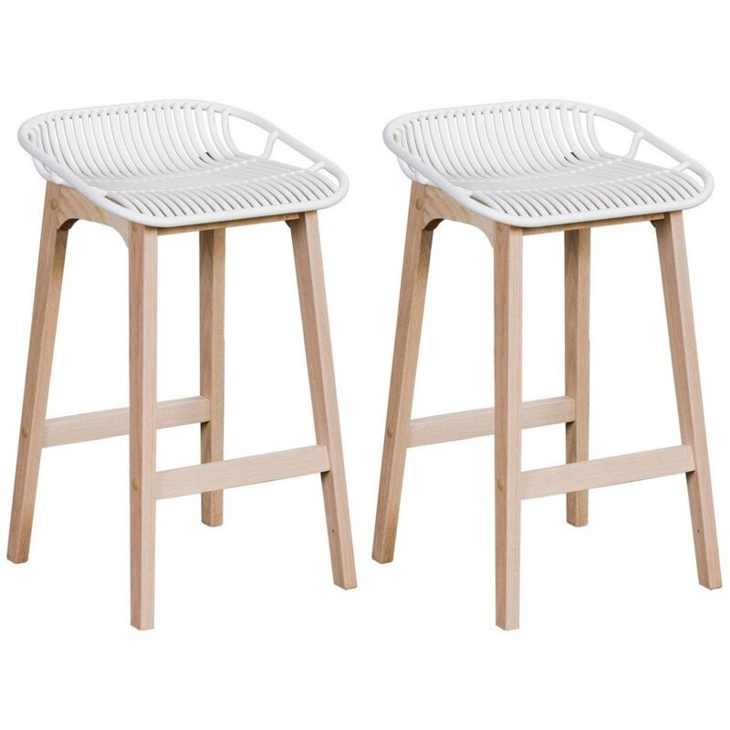 Mob-in - Lot de 2 tabourets d'ilot et bar 65 cm en chêne et assise blanche