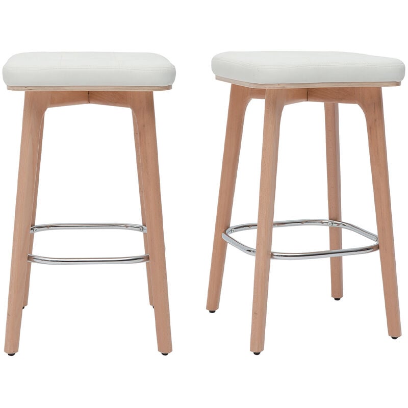 Miliboo - Tabourets de bar blancs et bois clair 65 cm (lot de 2) gramma
