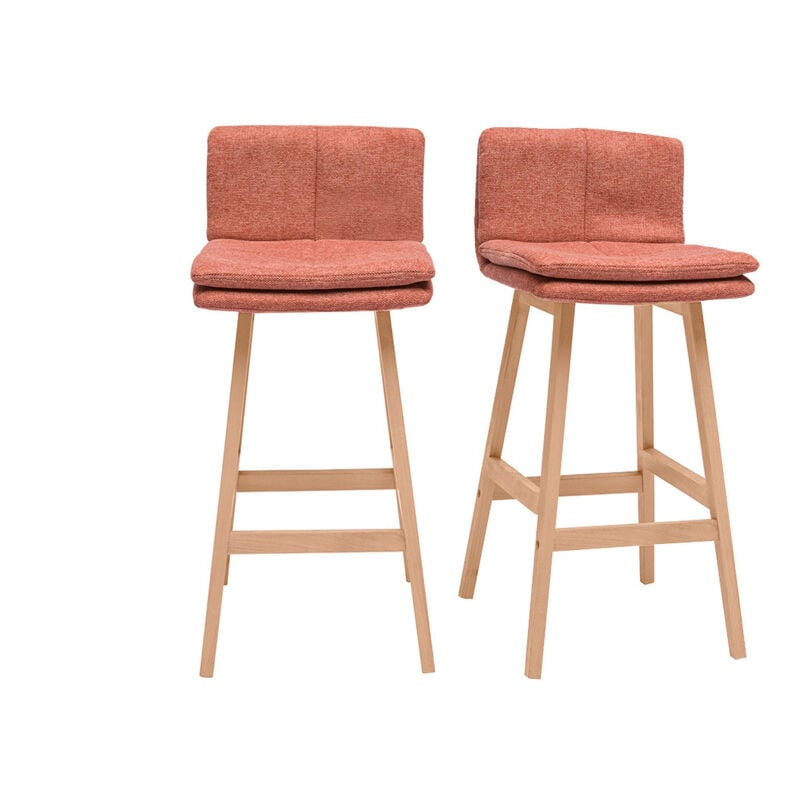 Miliboo - Tabouret de bar en tissu effet velours texturé terracotta et bois (lot de 2) joan