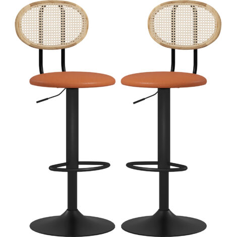 Tabourets de bar/chaises de bar, réglables en hauteur, avec dossiers et repose-pieds en rotin, marron,Lot de 2