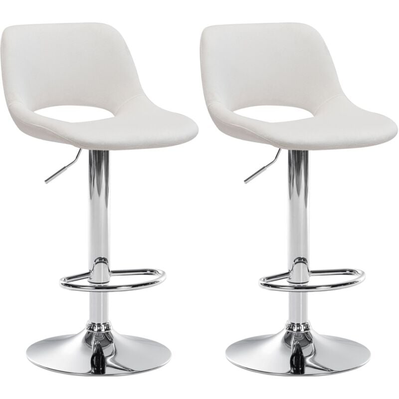 Tabourets de bar chaises haute x2 avec repose-pieds en velours crème piètement métallique chromé 100004072
