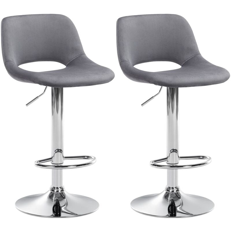 Décoshop26 - Tabourets de bar chaises haute x2 avec repose-pieds en velours gris foncé piètement métallique chromé 100004077