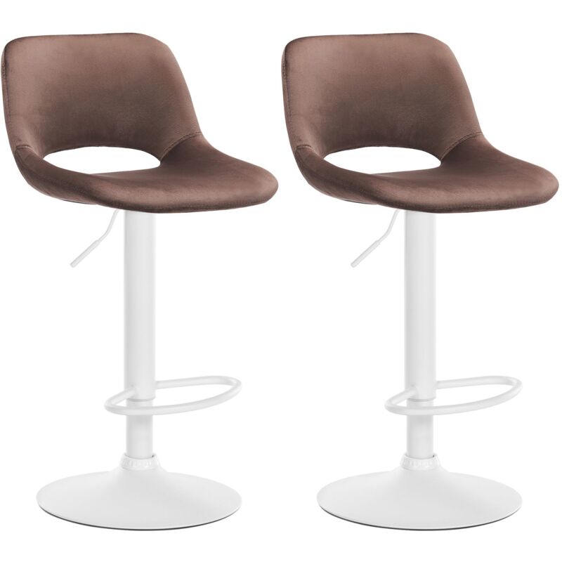 Décoshop26 - Tabourets de bar chaises haute x2 avec repose-pieds en velours marron piètement métallique blanc 100004090