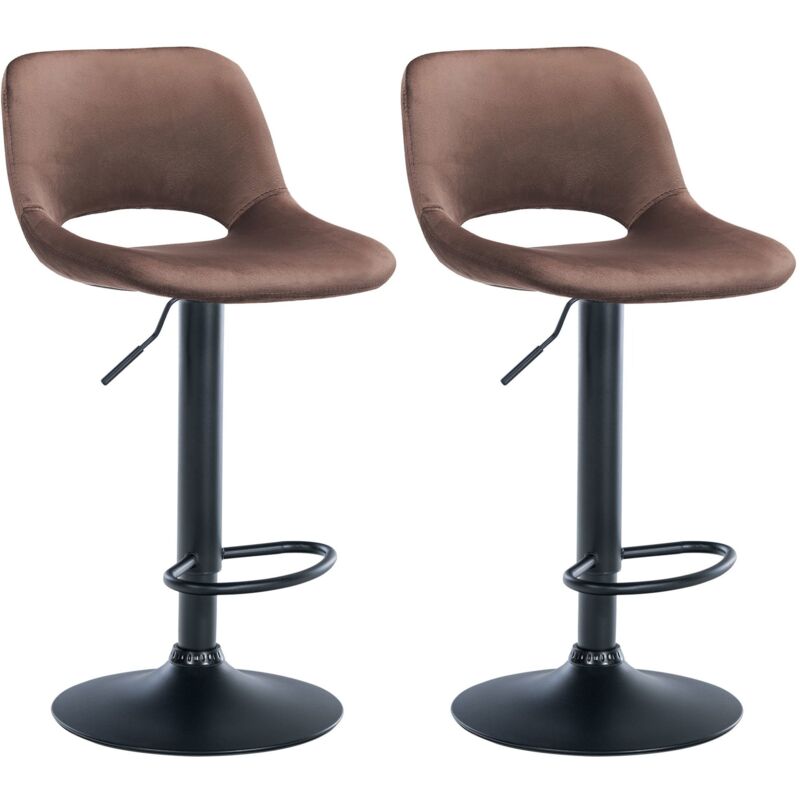 Décoshop26 - Tabourets de bar chaises haute x2 avec repose-pieds en velours marron piètement métallique noir 100004083
