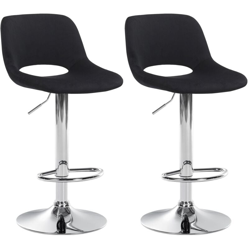 Décoshop26 - Tabourets de bar chaises haute x2 avec repose-pieds en velours noir piètement métallique chromé 100004078