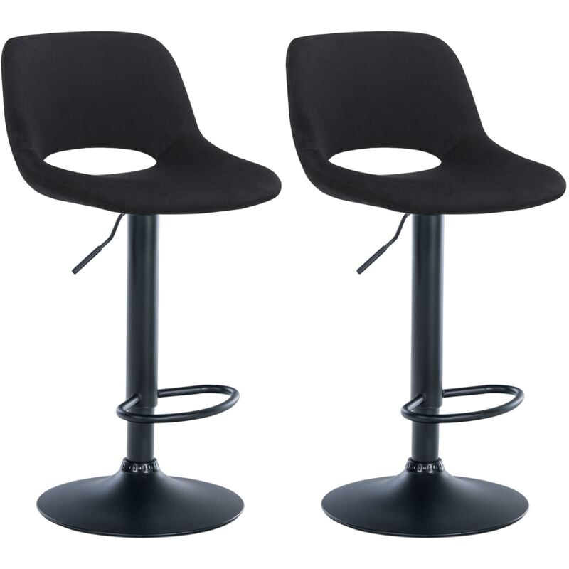 Tabourets de bar chaises haute x2 avec repose-pieds en velours noir piètement métallique noir 100004085