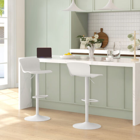 Tabourets de Bar Chaises Hautes Lot de 2 Réglable Dossier Repose-Pieds 38.5x40x76.5-97.5 cm Blanc