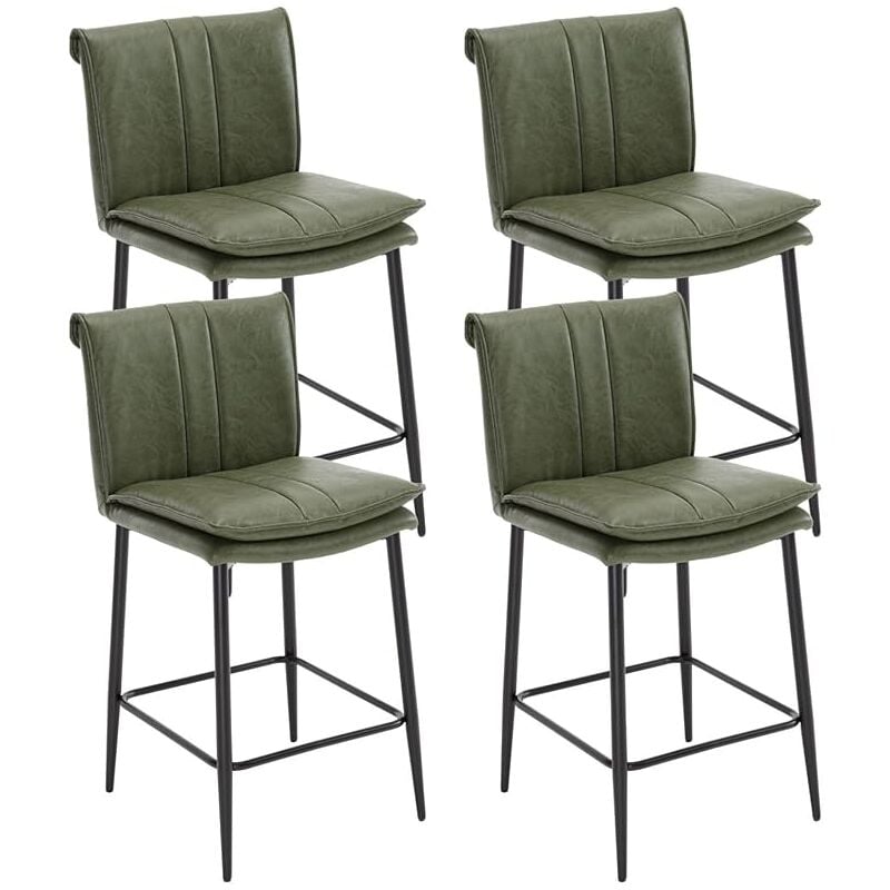 Tabouret de Bar Lot de 4 Tabourets de Bar Cuir pu avec Pied Métal, Chaise de Bar Moderne Coussin épais Wahson Chaise Haute Cuisine, Vert