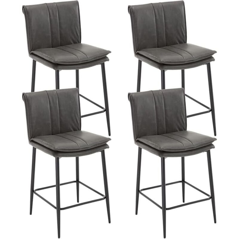 Tabouret de Bar Lot de 4 Tabourets de Bar Cuir avec Pied Métal, Wahson Bar Coussin épais pour Ilot Central/Bar, Gris