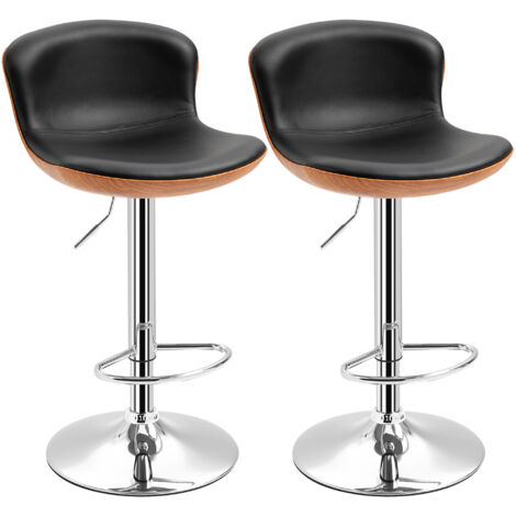 Tabourets de Bar Cuisine Lot de 2, réglables en hauteur pivotants avec repose-pieds et dossier similicuir max 120 kg 46 x 53,5 x 85-106 cm Noir