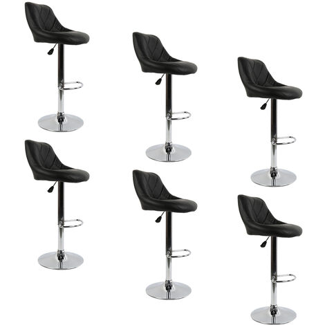Tabourets de Bar Cuisine -Lot de 6, Couleur Noir, en Similicuir, Pivotant en Simili-Cuir et Métal, Hauteur Réglable 60-82 cm