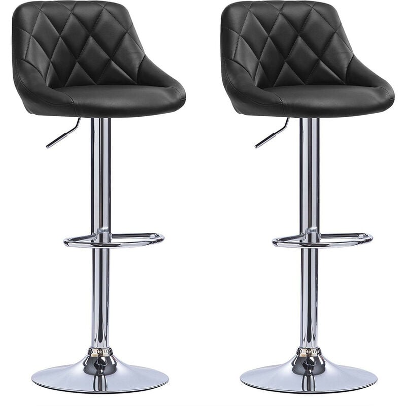 Jeobest - Lot de 2 Tabouret de Bar en Cuir pu Reglable en Hauteur et Pivotant Pied Chromé Noir
