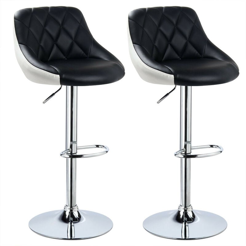 Jeobest - Lot de 2 Tabouret de Bar en Cuir pu Reglable en Hauteur et Pivotant Pied Chromé noir + blanc