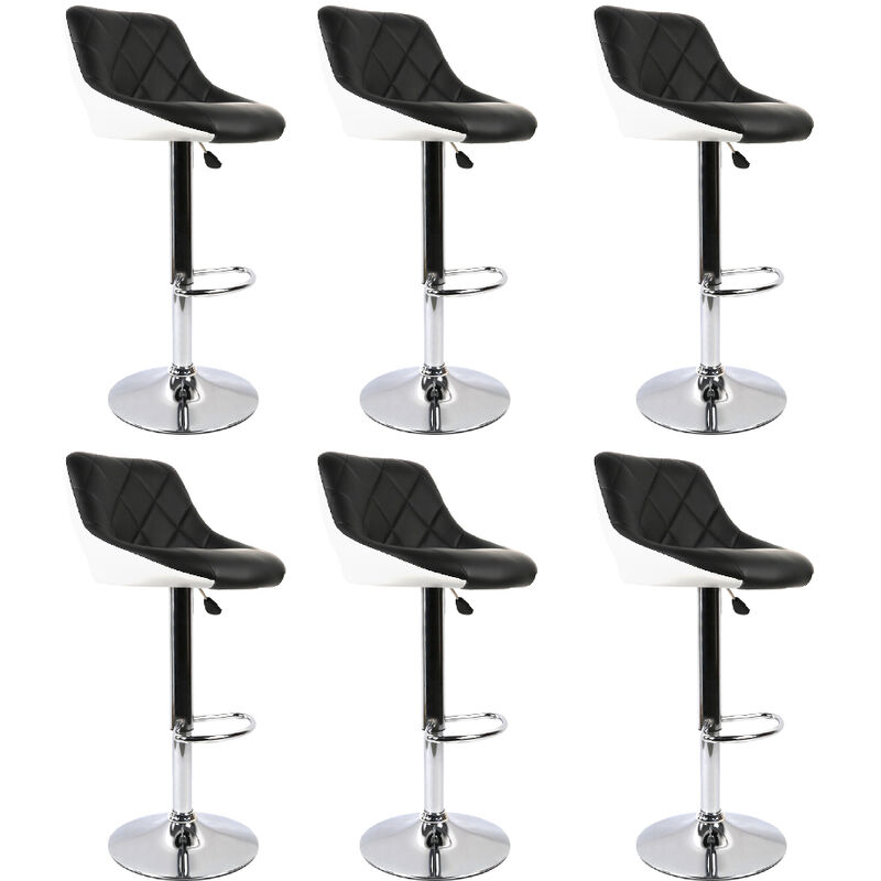 Jeobest - Lot de 6 Tabourets de Bar Cuisine - Tabouret de Bar - siège Bien rembourré en Cuir Artificiel Chaise de bar Similicuir - noir et blanc