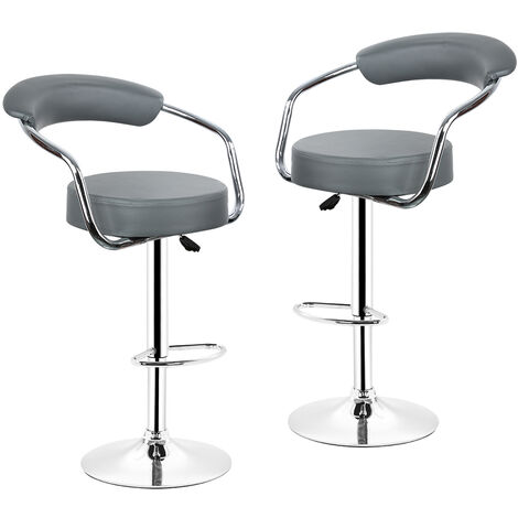 Tabourets de bar de cuisine imitation cuir Chaise réglable en hauteur 55 à 75 cm (Lot de 2, Gris)