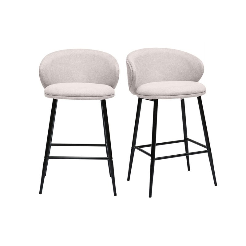 Miliboo - Tabourets de bar design en tissu effet velours texturé beige et métal noir (lot de 2) rosalie
