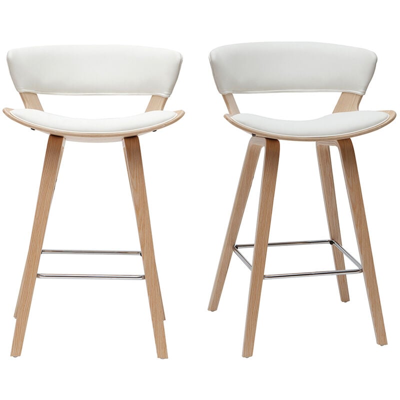 Miliboo - Tabourets de bar design blanc et bois clair H65 cm (lot de 2) syrah