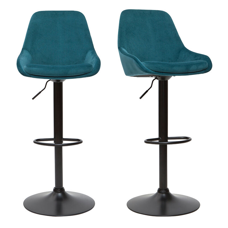 Miliboo - Tabourets de bar design réglables velours bleu pétrole (lot de 2) holo