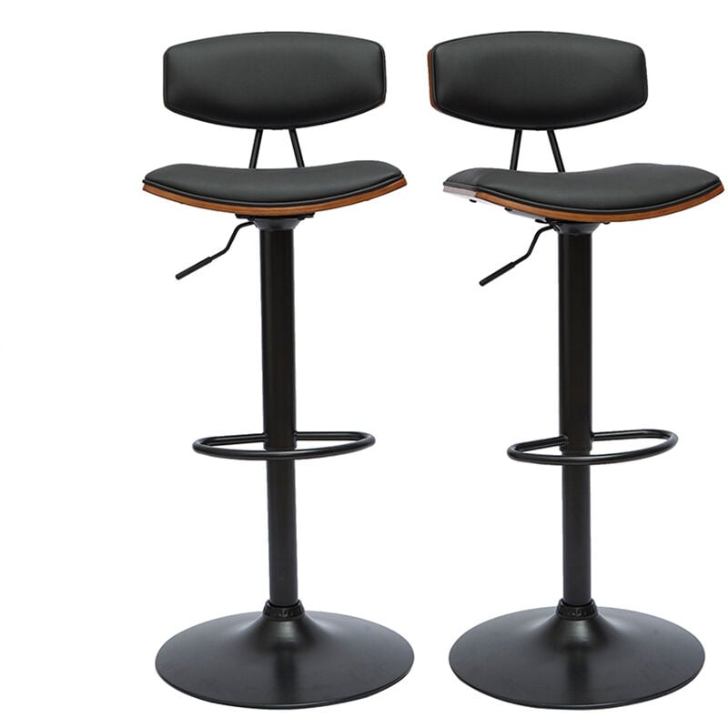 Miliboo - Tabourets de bar design réglables noir et bois foncé (lot de 2) vasco