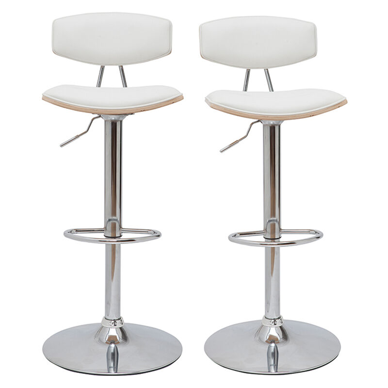 Miliboo - Tabourets de bar design réglables blanc et bois clair (lot de 2) vasco