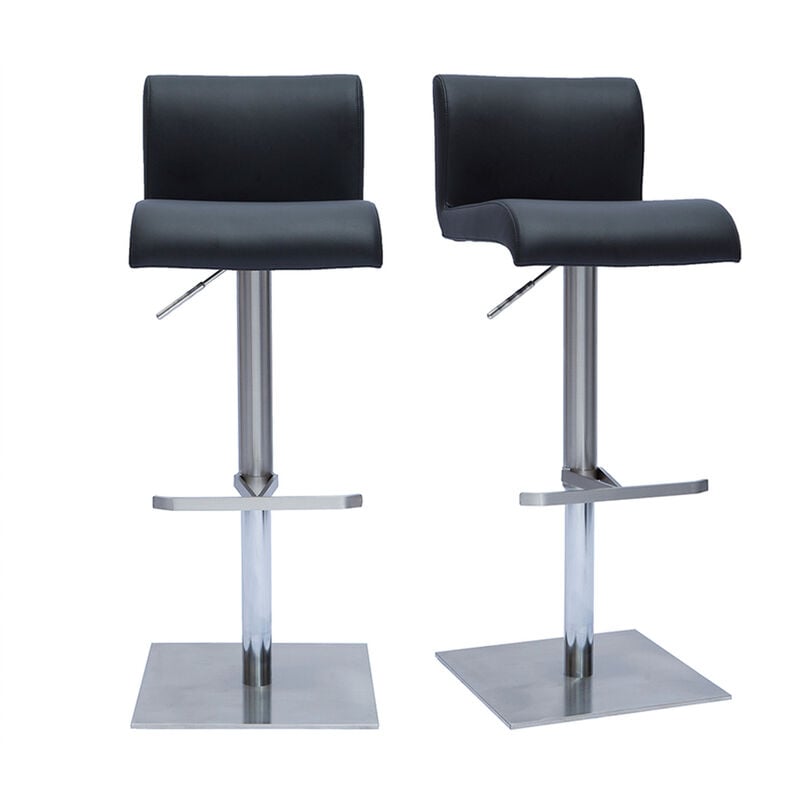 Miliboo - Tabourets de bar design réglables noir et inox brossé (lot de 2) sheina