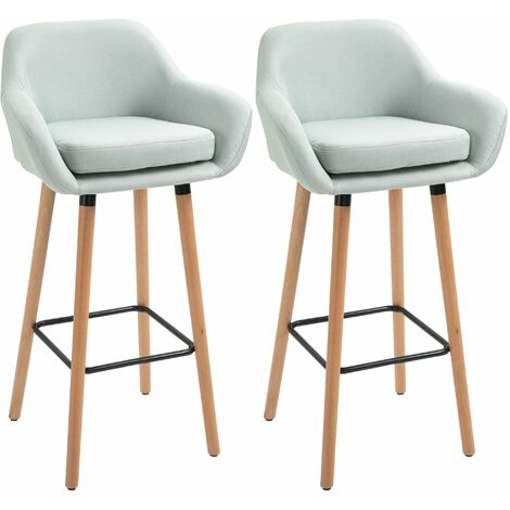 Tabourets de bar design scandinave - lot de 2 tabourets de bar grand confort avec repose-pieds et accoudoirs - bois de hêtre lin bleu grisé - Bleu