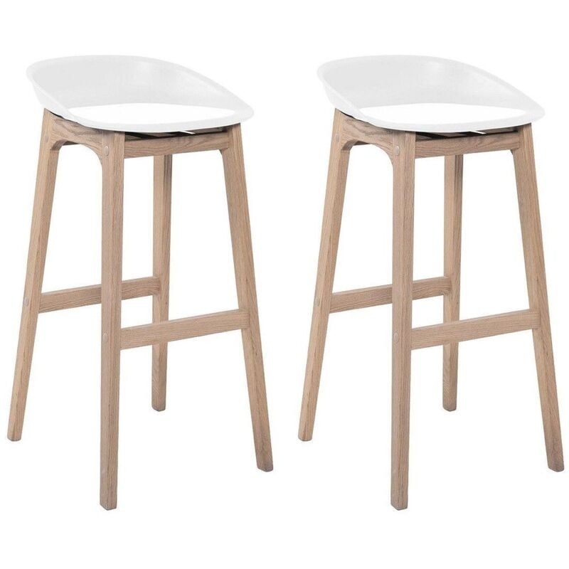 Mob-in - Lot de 2 tabourets de bar 75 cm en chêne et assise blanche
