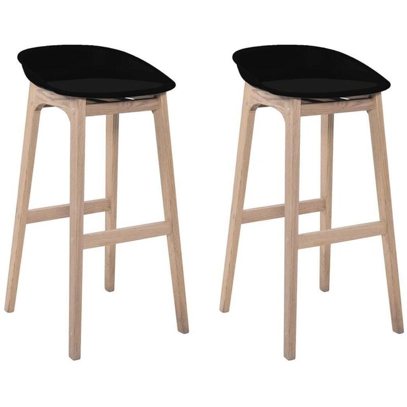 Mob-in - Lot de 2 tabourets de bar 75 cm en chêne et assise noire