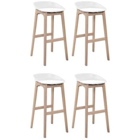 Tabourets de bar en chêne et assise blanche 65 cm RIVA - Lot de 4