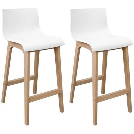 Tabourets de bar en chêne et assise blanche 65 cm TANNA - Lot de 2
