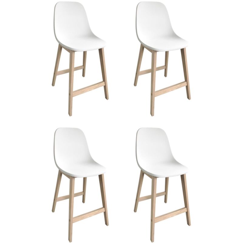 Mob-in - Lot de 4 chaises d'ilot et bar 65 cm en chêne et assise blanche