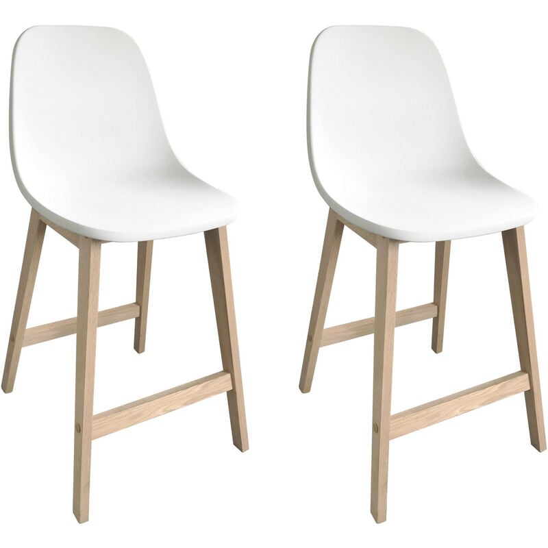 Chaises d'ilot et bar 65 cm ELIOS en chêne et assise plastique - Lot de 2