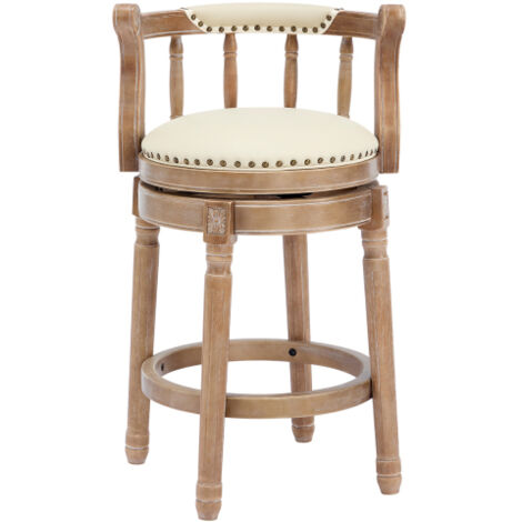 Tabourets de bar en cuir et bois avec assise en cuir de vachette, pivotants à 360° avec dossier, hauteur bar, idéaux pour la cuisine, la salle à manger et le bar.
