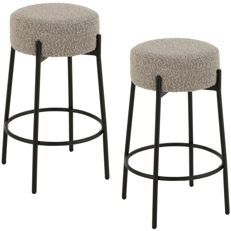 Hellin - Tabourets de bar en métal noir et bouclette (lot de 2) - gerda