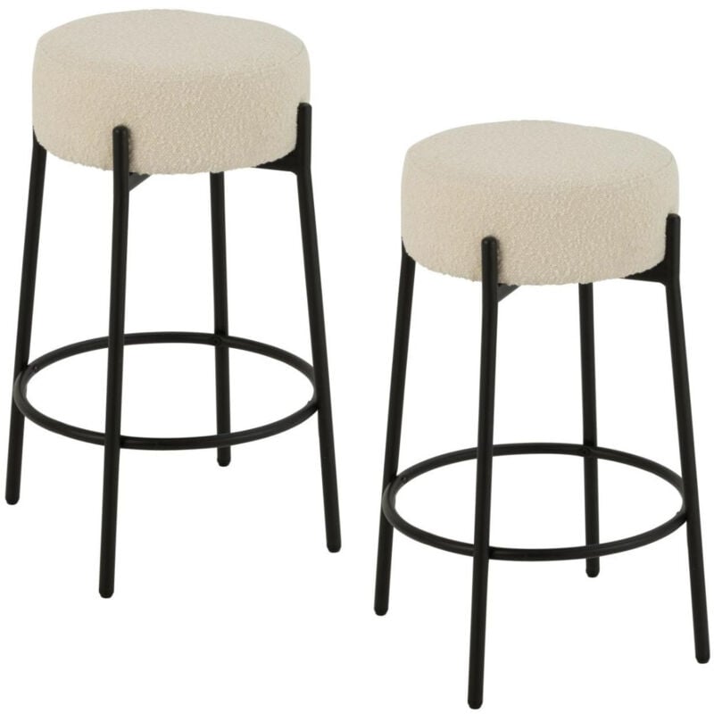 Hellin - Tabourets de bar en métal noir et bouclette (lot de 2) - gerda