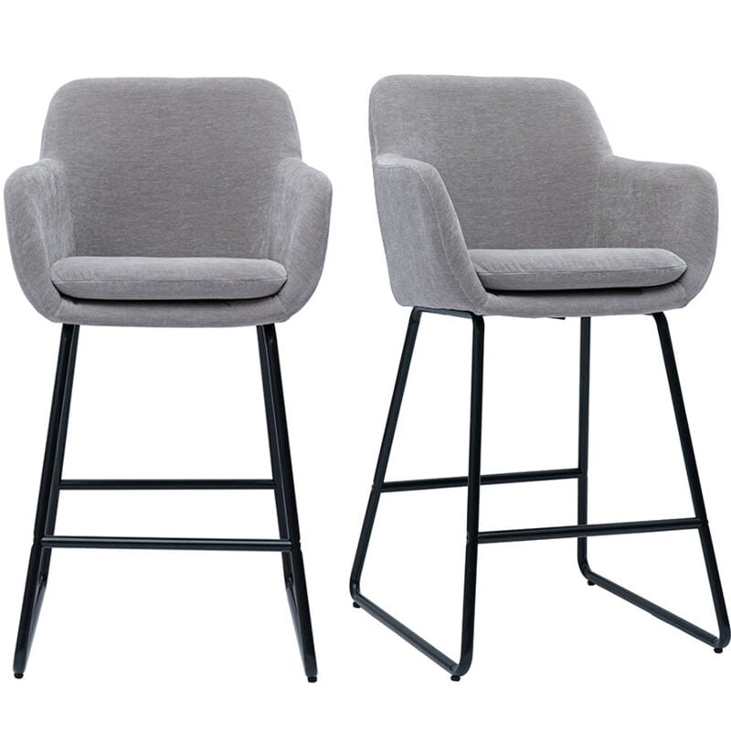 Miliboo - Tabourets de bar en tissu effet velours gris H65 cm (lot de 2) amika