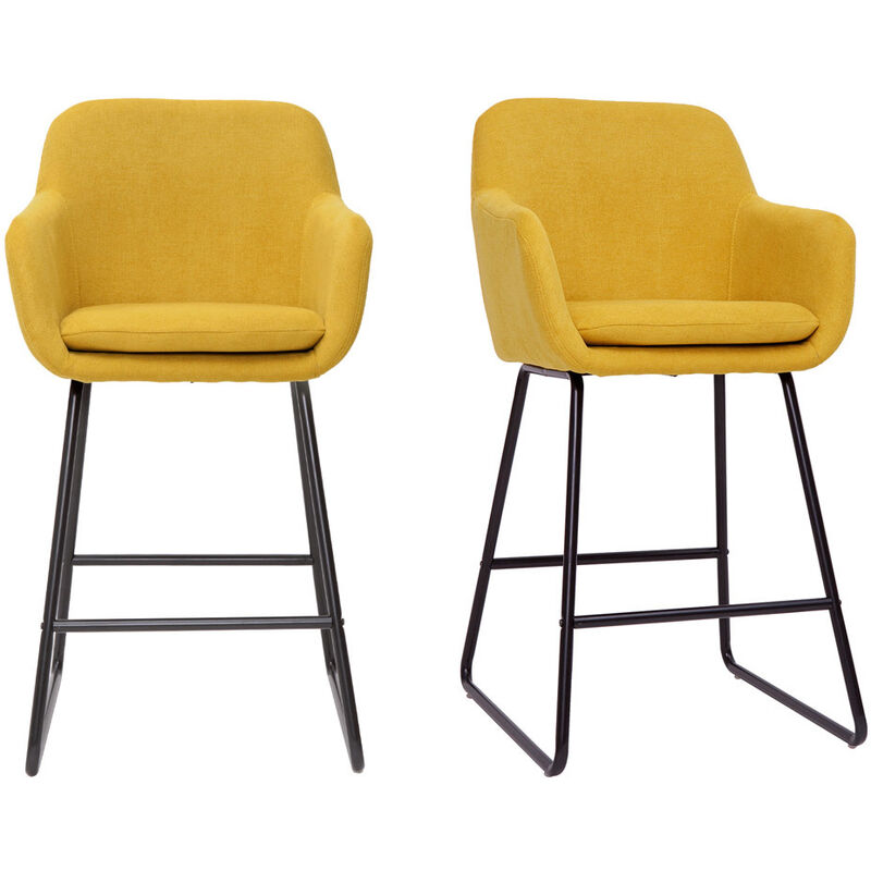 Tabourets de bar en tissu effet velours jaune moutarde H65 cm (lot de 2) AMIKA