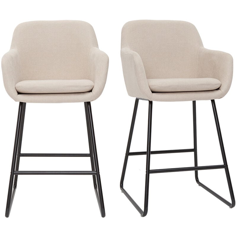 Miliboo - Tabourets de bar en tissu effet velours beige H65 cm (lot de 2) amika
