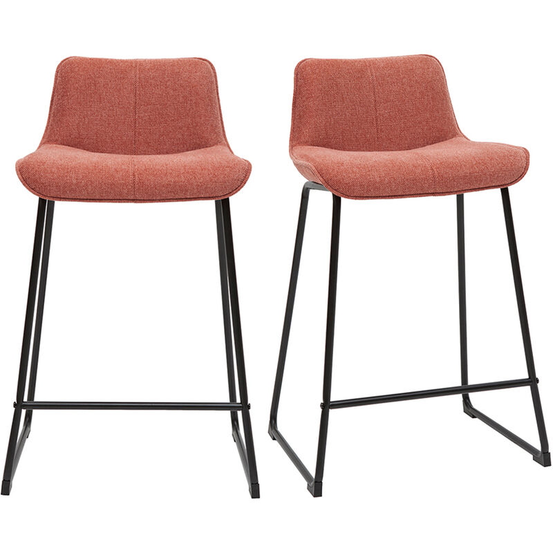 Miliboo - Tabourets de bar en tissu effet velours texturé terracotta et métal H65 cm (lot de 2) boost