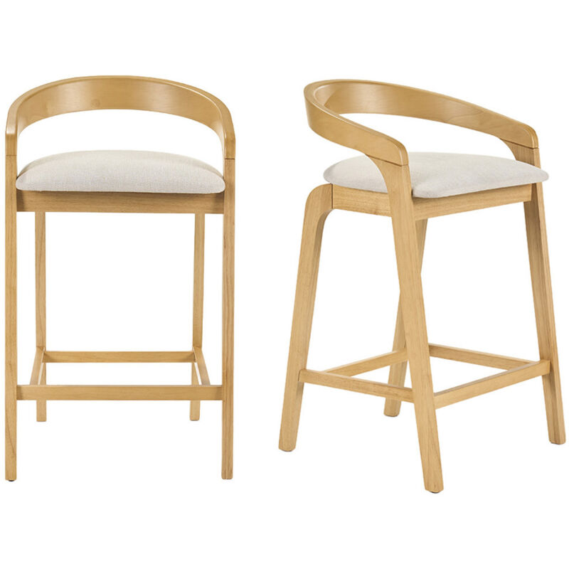 Tabourets de bar en tissu effet velours texturé beige et bois clair H68 cm (lot de 2) PULSO