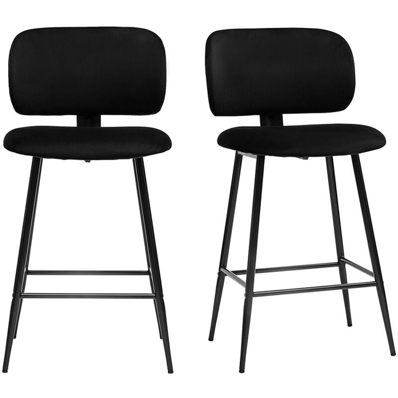 Miliboo - Tabourets de bar noirs en tissu velours et métal H70 cm (lot de 2) atrium