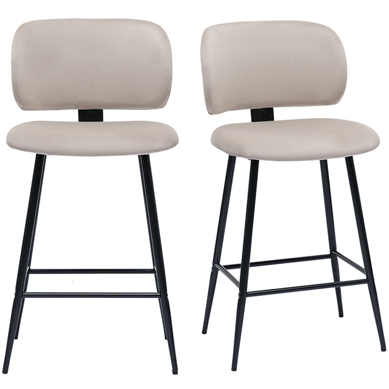 Miliboo - Tabourets de bar en tissu velours taupe et métal noir H70 cm (lot de 2) atrium