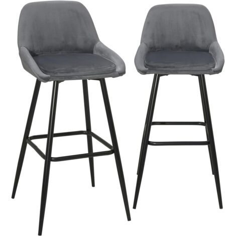 Tabourets de bar en velours, lot de 2, base en métal noir, hauteur d'assise 68 cm, Mira (gris foncé)